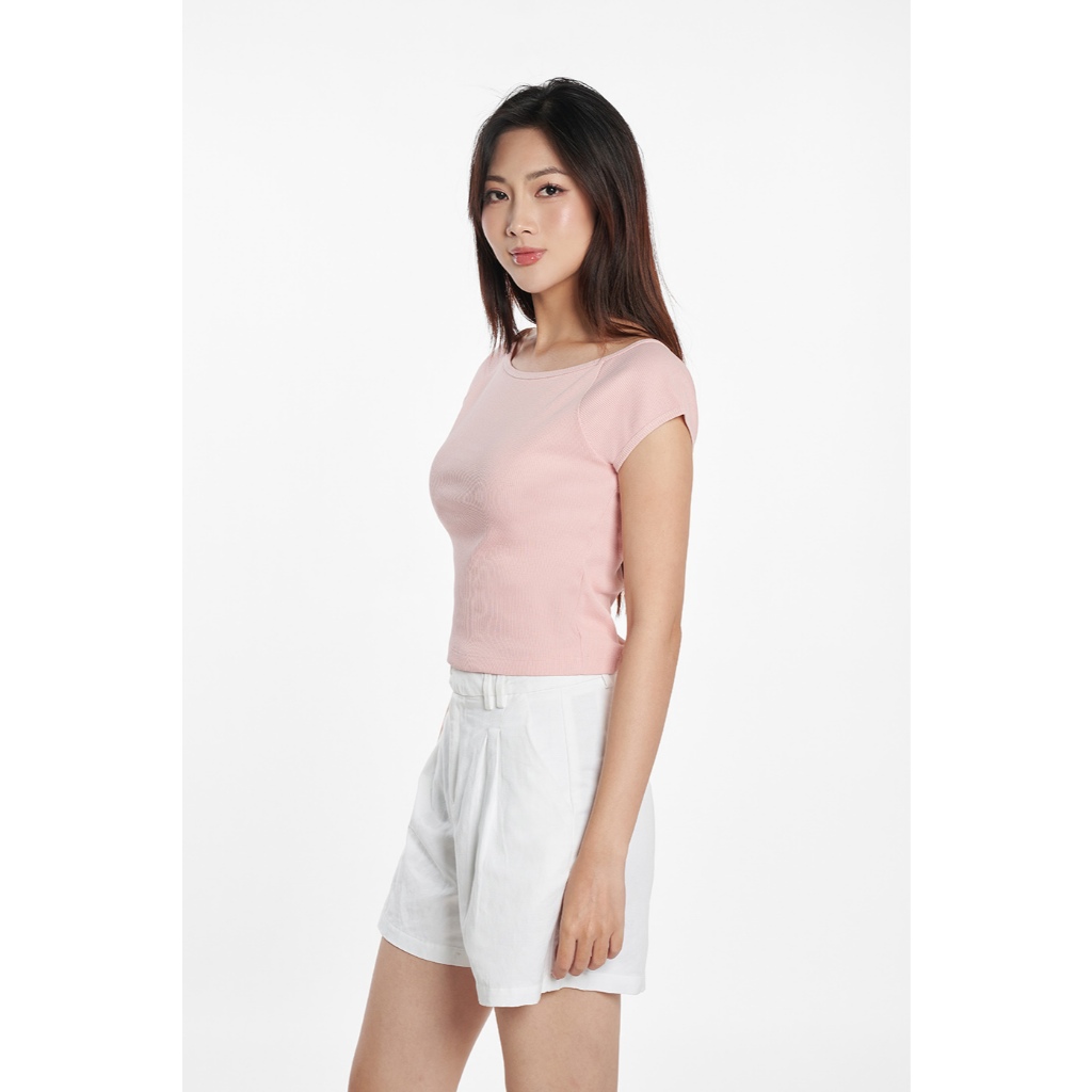 Áo Thun Nữ Tay Ngắn Cổ Thuyền Màu Pastel Chất Cotton Co Giãn Thời Trang NINOMAXX 2506011