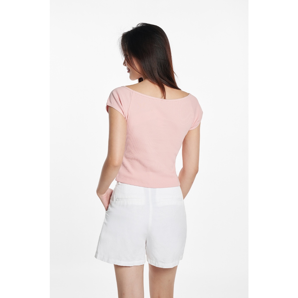 Áo Thun Nữ Tay Ngắn Cổ Thuyền Màu Pastel Chất Cotton Co Giãn Thời Trang NINOMAXX 2506011