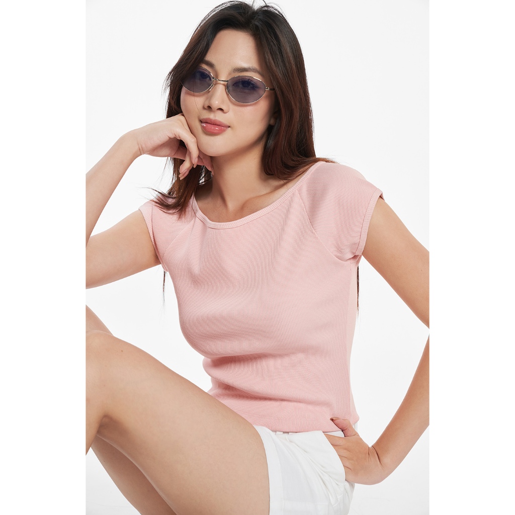 Áo Thun Nữ Tay Ngắn Cổ Thuyền Màu Pastel Chất Cotton Co Giãn Thời Trang NINOMAXX 2506011