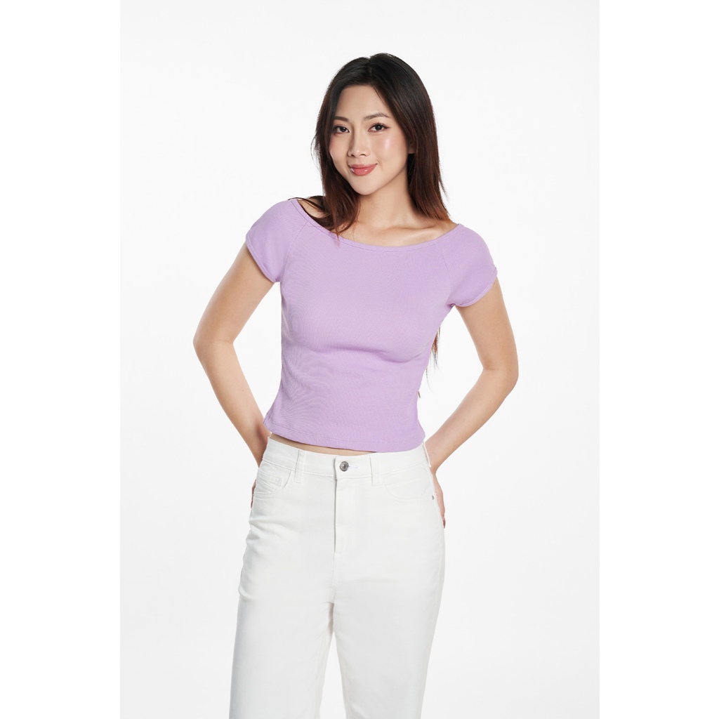 Áo Thun Nữ Tay Ngắn Cổ Thuyền Màu Pastel Chất Cotton Co Giãn Thời Trang NINOMAXX 2506011