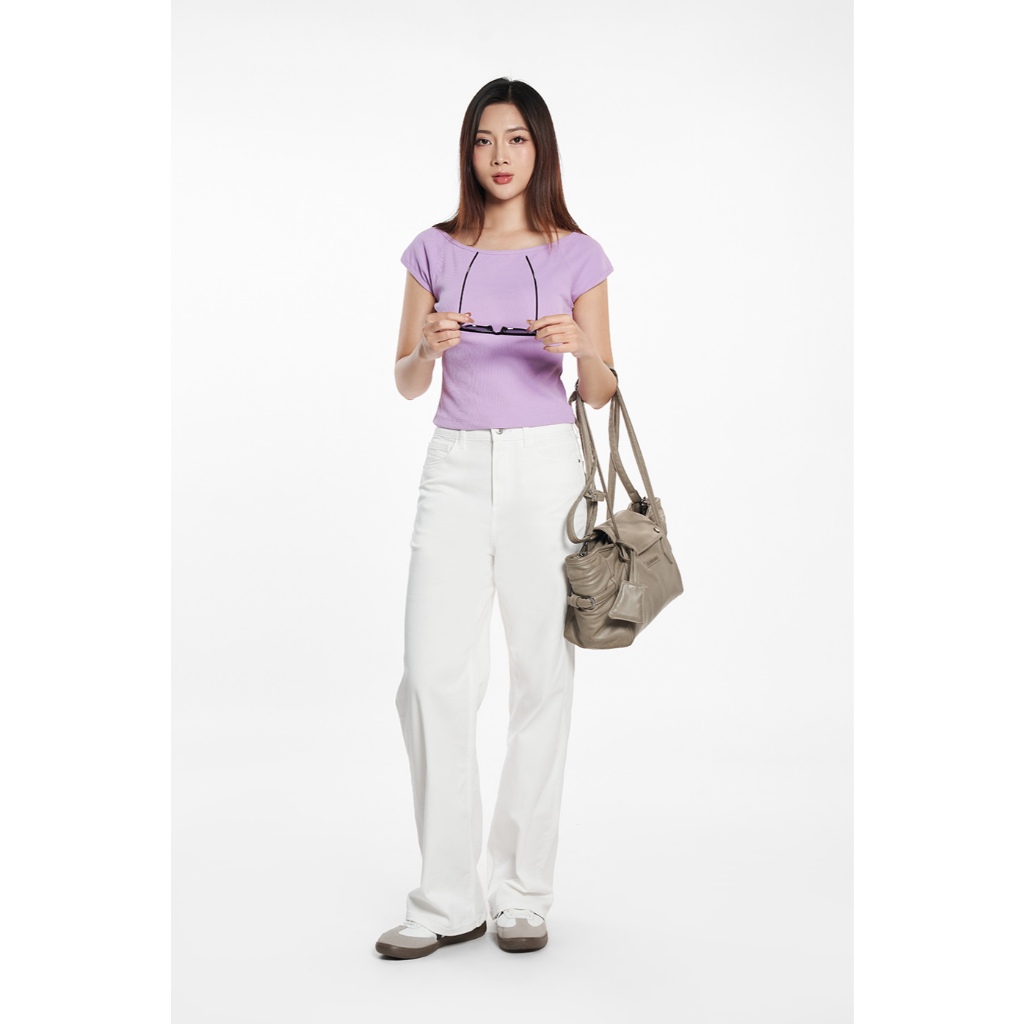 Áo Thun Nữ Tay Ngắn Cổ Thuyền Màu Pastel Chất Cotton Co Giãn Thời Trang NINOMAXX 2506011