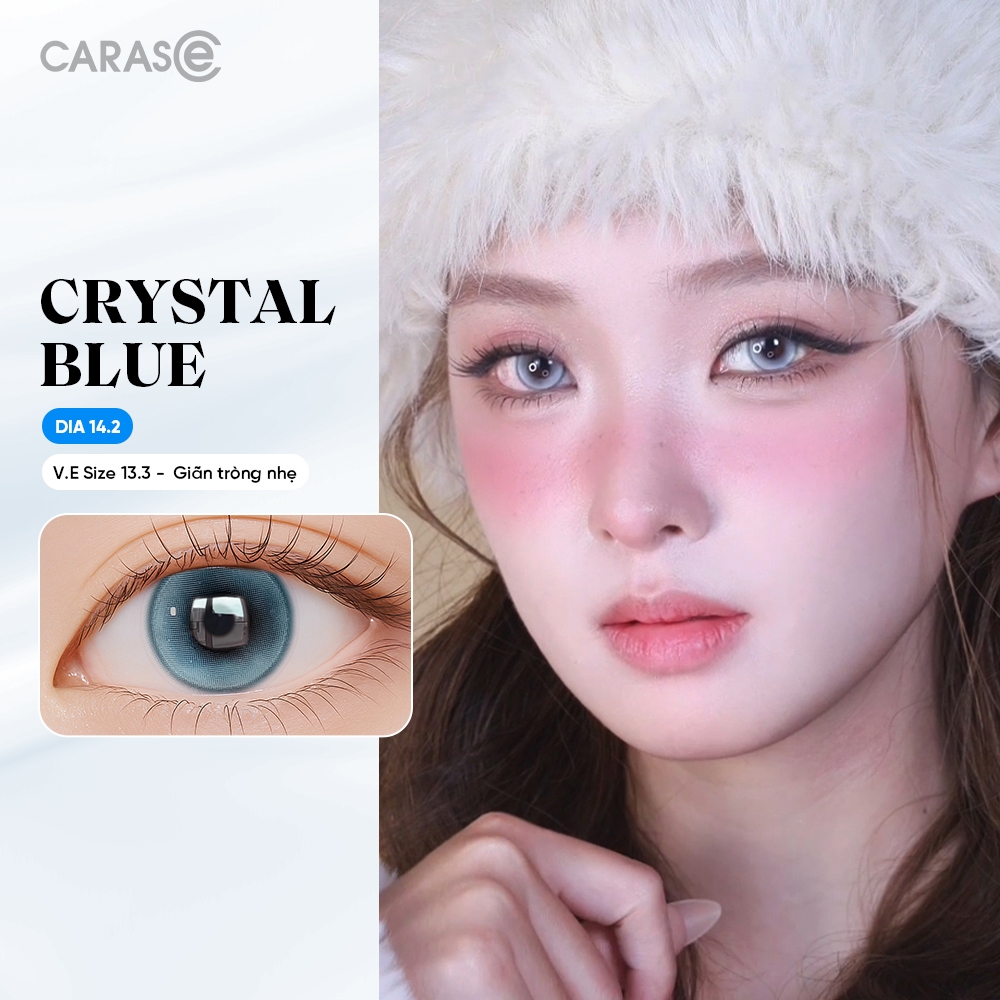 [1 chiếc] Kính áp tròng khoá ẩm 8H 1 Tháng Màu Xanh Pha Lê CARASE, Lens cận CRYSTAL BLUE