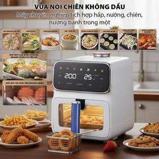 Nồi chiên không dầu QCOOKO, Nồi chiên hơi nước dung tích 6L, 1400W, công nghệ mới STEAM AIR thịt mềm mọng nước, giảm mỡ