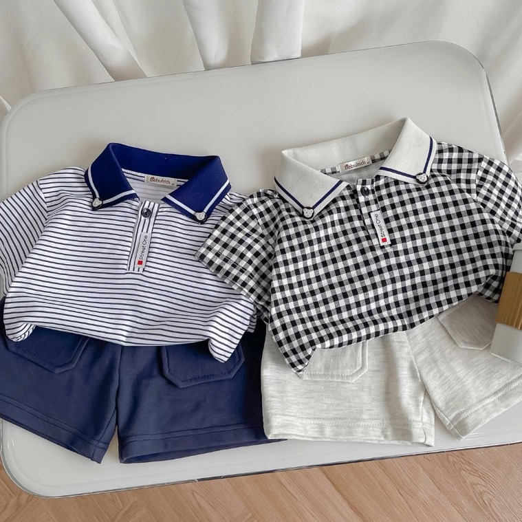 Set bộ polo cộc tay bé trai Miniumbaby gắn hình gấu cổ áo, chất cotton mềm mát, bé 1-6 tuổi SB2334