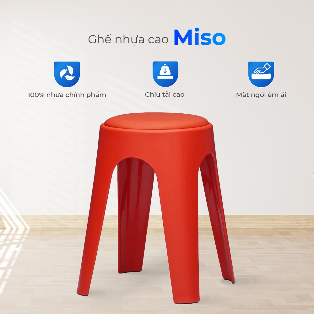 Ghế nhựa cao Miso QUI PHÚC, mặt ghế bọc nệm, thoải mái, bền chắc, chịu lực tốt, ghế phòng ăn
