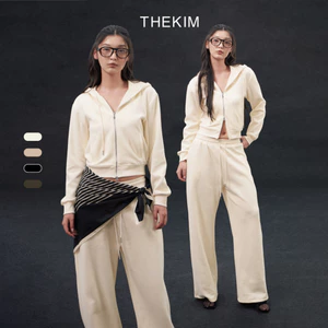 THEKIM Set lẻ áo khoác nỉ dài tay kéo khóa có mũ - quần nỉ dài, Bộ nỉ áo khoác dài tay quần ống suông CS316317
