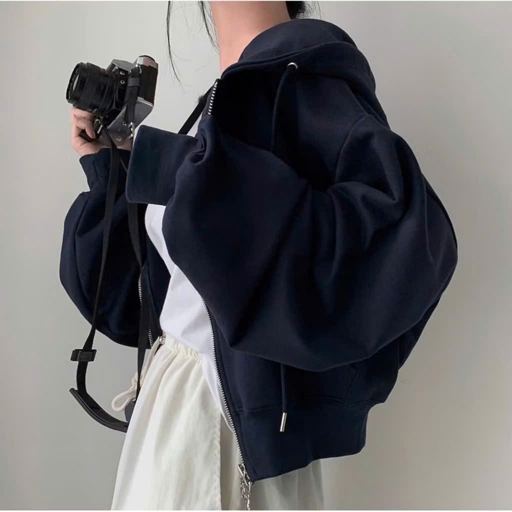 ÁO hoodie nỉ 2 da crt có mũ  thể thao cá tính cho nàng