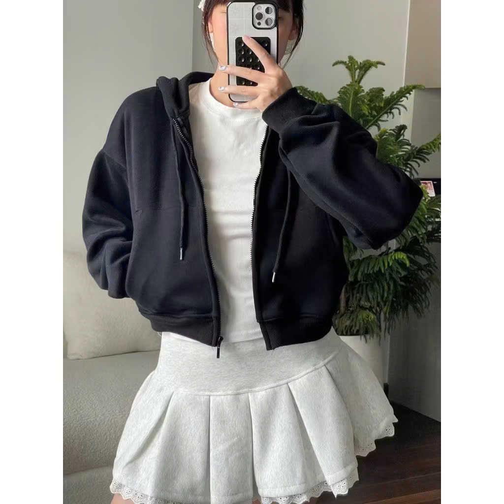 ÁO hoodie nỉ 2 da crt có mũ  thể thao cá tính cho nàng