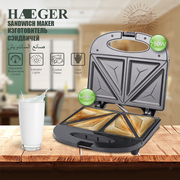 Máy kẹp nướng bánh mì, máy ép bánh mì sandwich RAF 750W làm nóng đều 2 mặt khuôn