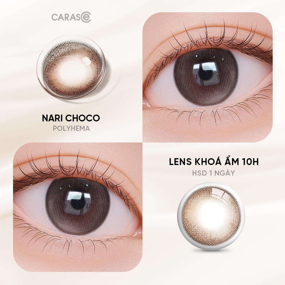 [1 chiếc] Kính áp tròng khoá ẩm 1 Ngày Màu Nâu Đồng CARASE, Lens cận NARI CHOCO