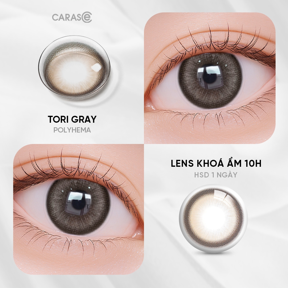 [1 chiếc] Kính áp tròng khoá ẩm 1 Ngày Màu Xám Tro Ánh Bạc CARASE, Lens cận TORI GRAY