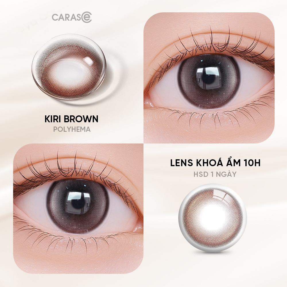 [1 chiếc] Kính áp tròng khoá ẩm 1 Ngày Màu Nâu Khói Nhạt CARASE, Lens cận KIRI BROWN