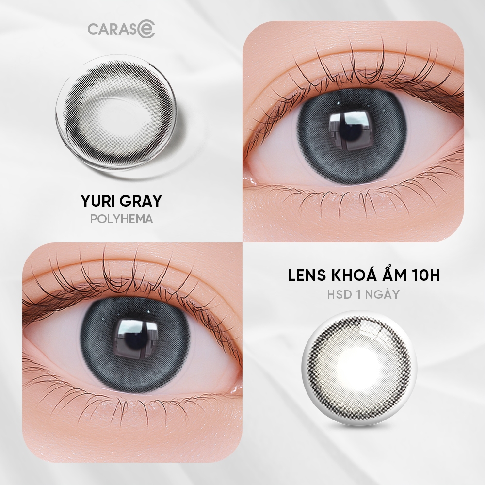 [1 chiếc] Kính áp tròng khoá ẩm 1 Ngày Màu Xám Xanh CARASE, Lens cận YURI GRAY