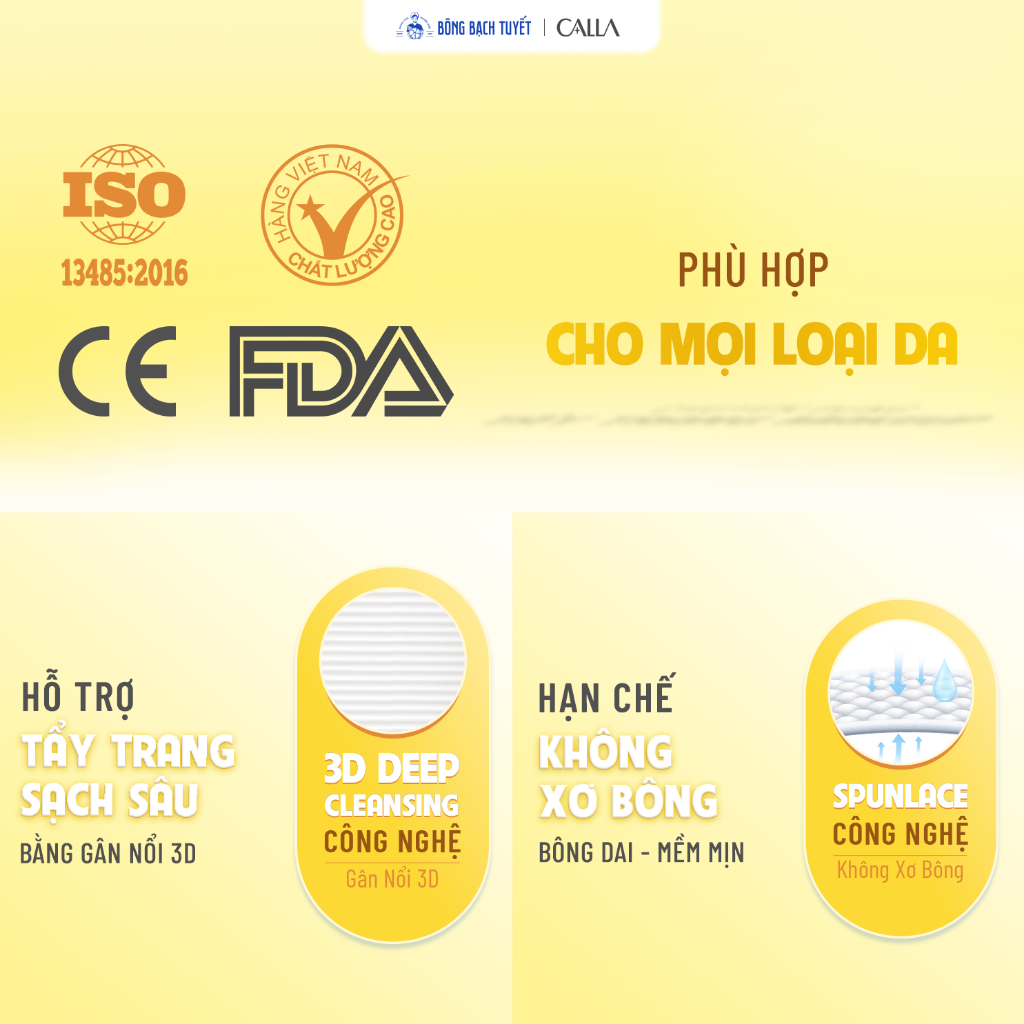 Bông Tẩy Trang Bông Bạch Tuyết Calla Mềm Mịn Công Nghệ Spunlace 250g (395 Miếng/Túi) | BigBuy360 - bigbuy360.vn