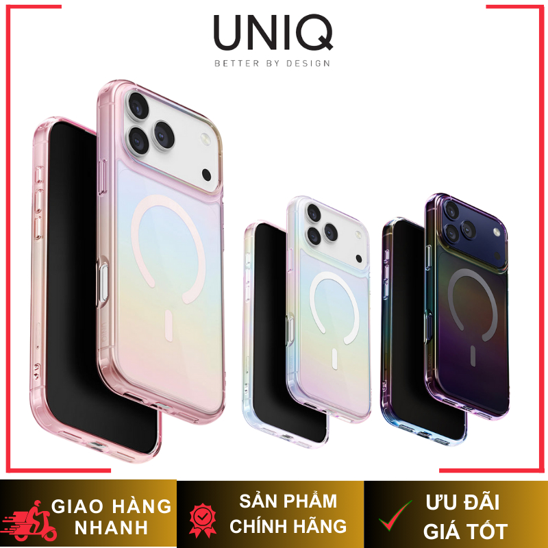 Ốp UNIQ Iridescia Holographic Viền Dẻo Chống Sốc Tích Hợp Sạc Không Dây Chính Hãng 17 Pro Max