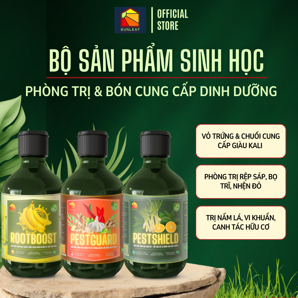Combo Phòng Rệp Sáp Bọ Trĩ Nhện Đỏ | Nấm Lá | Dưỡng Lá Phục Hồi | 100% Hữu Cơ | Rau, Phong Lan, Hoa Hồng | SUNLEAF