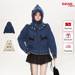 Áo khoác len GRADPOPU dễ thương và xinh xắn có mũ họa tiết hoạt hình ngọt ngào dễ thương AK476