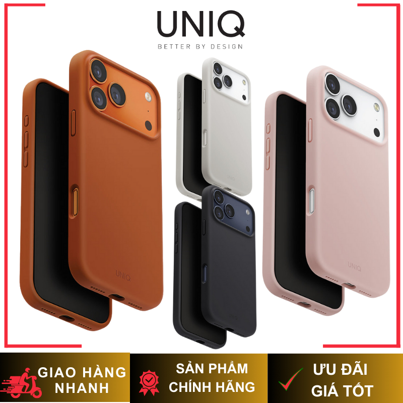Ốp UNIQ Lino Silicone Chống Bám Bẩn Viền Dẻo Chống Sốc Tích Hợp Sạc Không Dây Chính Hãng cho iP 17 Series