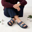 Dép da Corvin Earo quai ngang đôi 2 khóa da Microfiber đế đệm cao su form công thái học êm chân chống thấm thoáng mùi