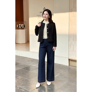 Quần Jean Ống Rộng Nữ LAMER FASHION Dáng Ống Rộng Diễu Chỉ Xanh Đậm Cá Tính Trẻ Trung V64J24Q019