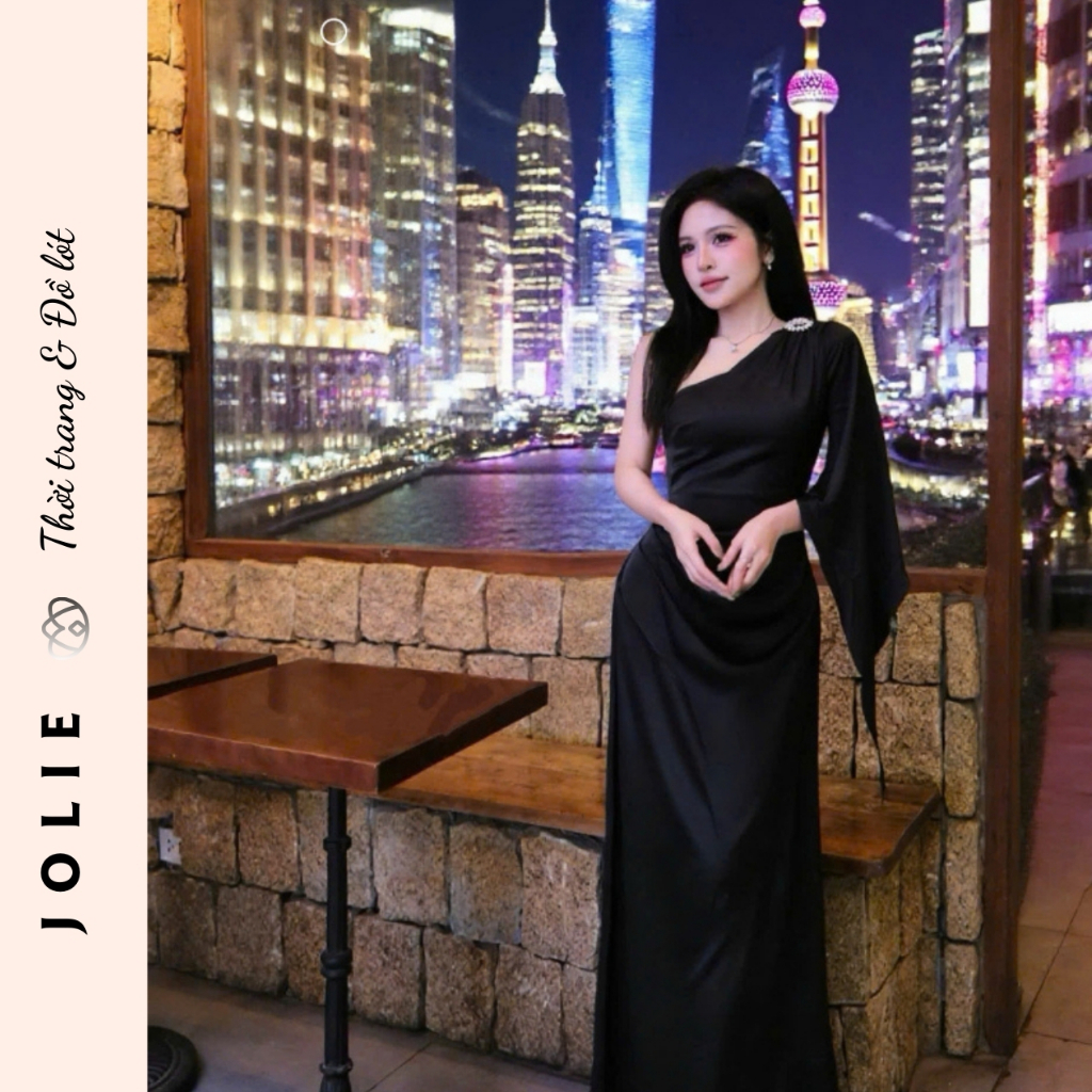 Đầm Dạ Hội JOLIE Lệch Vai Dáng Dài - Váy Maxi Tay Cánh Tiên Xẻ Tà Sang Trọng