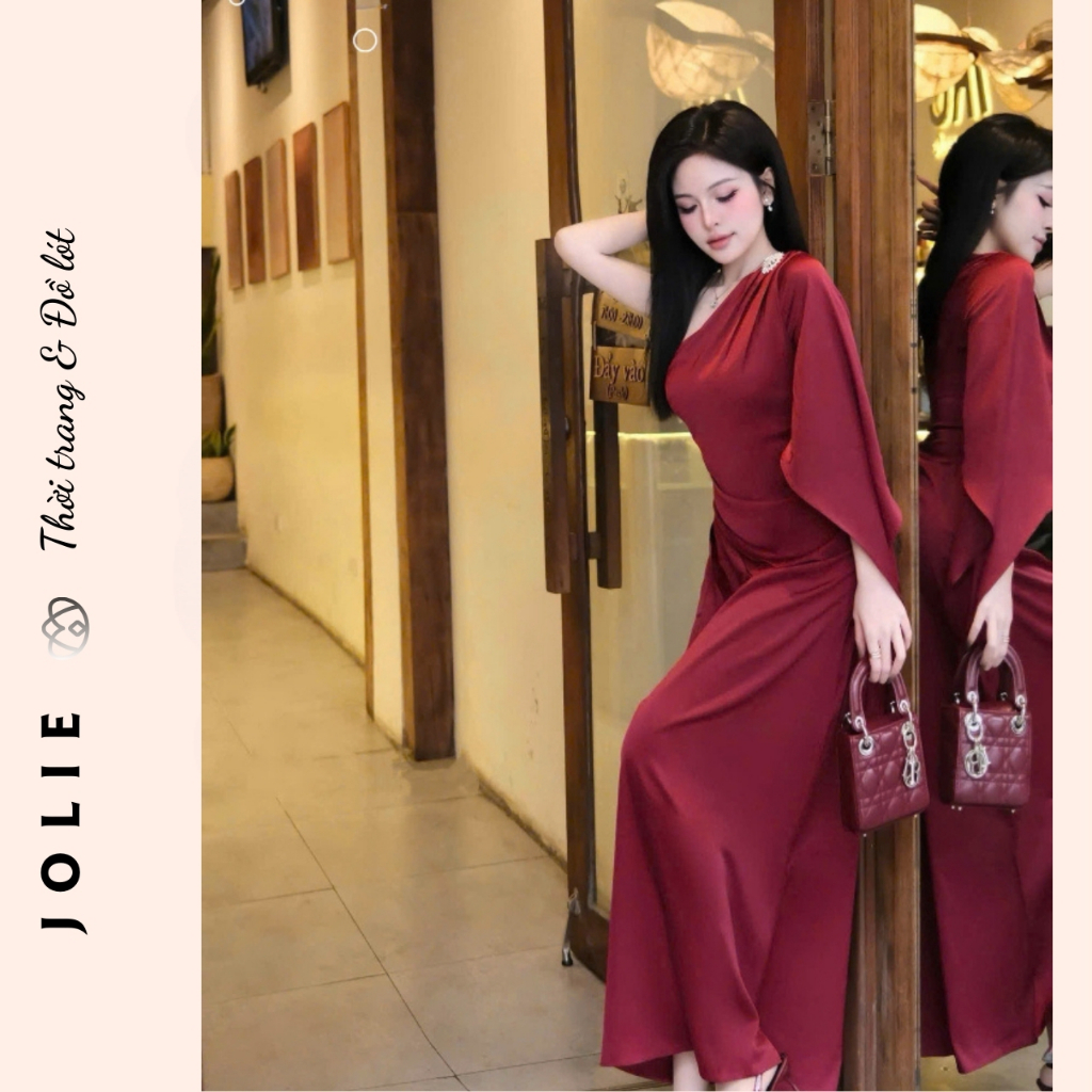 Đầm Dạ Hội JOLIE Lệch Vai Dáng Dài - Váy Maxi Tay Cánh Tiên Xẻ Tà Sang Trọng