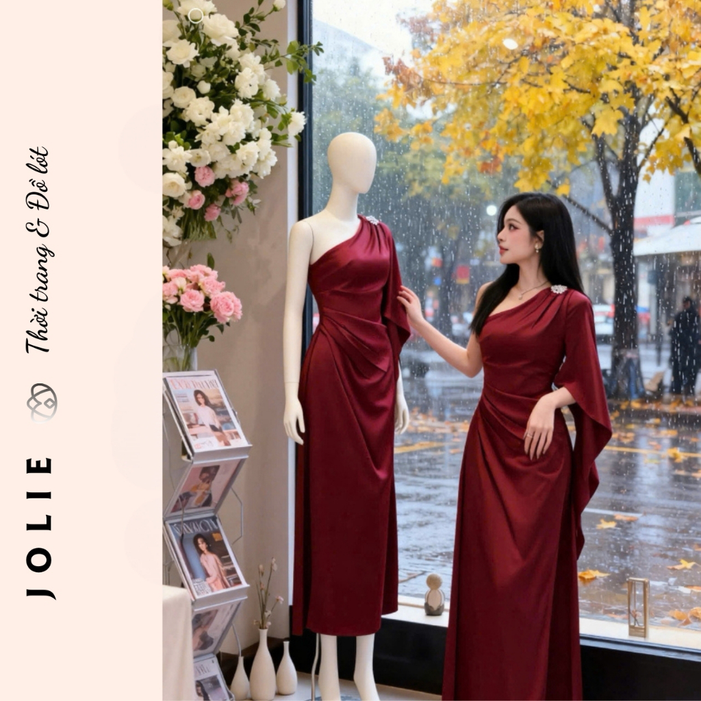 Đầm Dạ Hội JOLIE Lệch Vai Dáng Dài - Váy Maxi Tay Cánh Tiên Xẻ Tà Sang Trọng