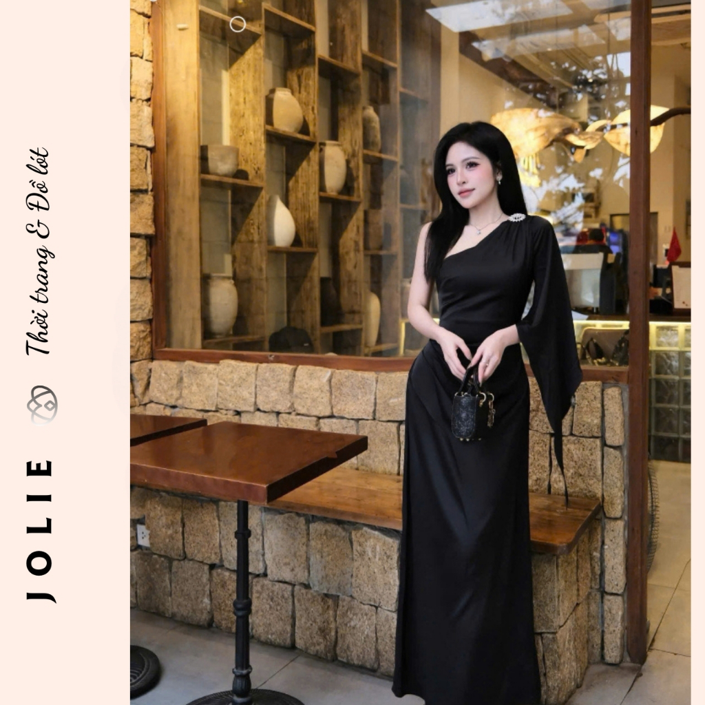 Đầm Dạ Hội JOLIE Lệch Vai Dáng Dài - Váy Maxi Tay Cánh Tiên Xẻ Tà Sang Trọng