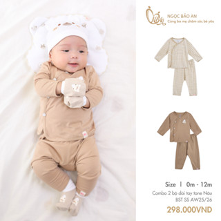M&B (0-12M) Bộ quần áo dài tay Gấu Nâu chất cotton cao cấp mềm mịn, thoáng mát thấm hút tốt BST SS25