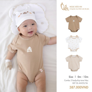 M&B (0-12M) Bộ bodychip sơ sinh, bodysuit Gấu Nâu cotton cao cấp mềm mịn, thoáng mát thấm hút mồ hôi