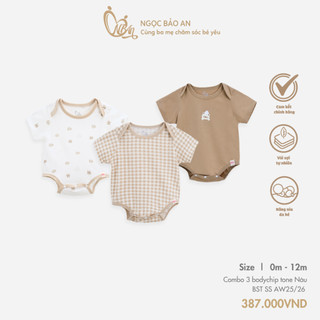 M&B (0-12M) Bộ bodychip sơ sinh, bodysuit Gấu Nâu cotton cao cấp mềm mịn, thoáng mát thấm hút mồ hôi