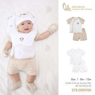 M&B (0-12M) Bộ quần áo cộc tay Gấu Nâu chất cotton cao cấp mềm mịn, thoáng mát thấm hút mồ hôi tốt BST SS255