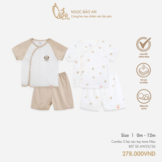 M&B (0-12M) Bộ quần áo cộc tay Gấu Nâu chất cotton cao cấp mềm mịn, thoáng mát thấm hút mồ hôi tốt BST SS255