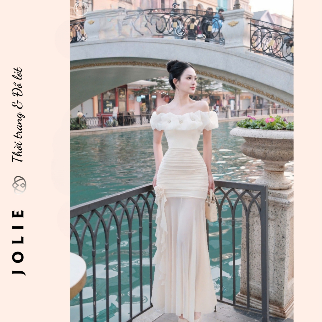 Đầm Trễ Vai Bèo Tag Đá Body Tiên Tỷ Dự Tiệc Jolie