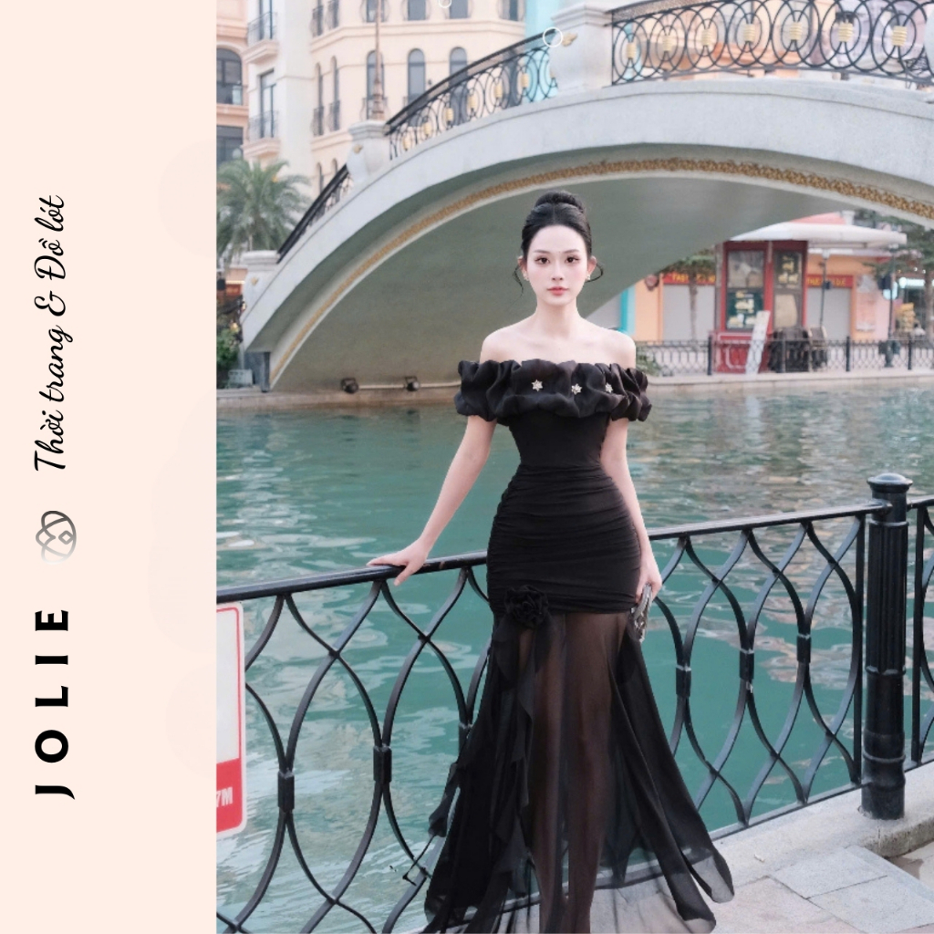 Đầm Trễ Vai Bèo Tag Đá Body Tiên Tỷ Dự Tiệc Jolie