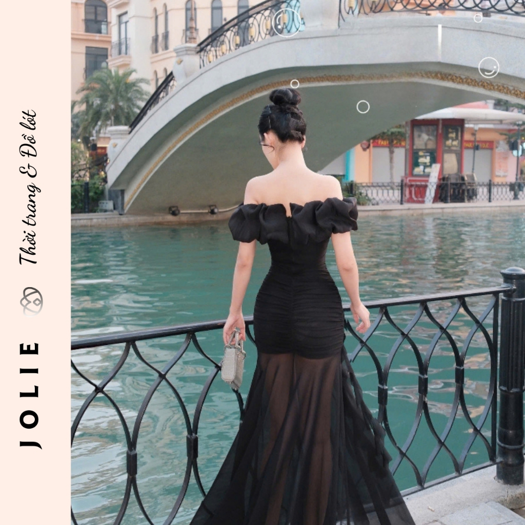 Đầm Trễ Vai Bèo Tag Đá Body Tiên Tỷ Dự Tiệc Jolie
