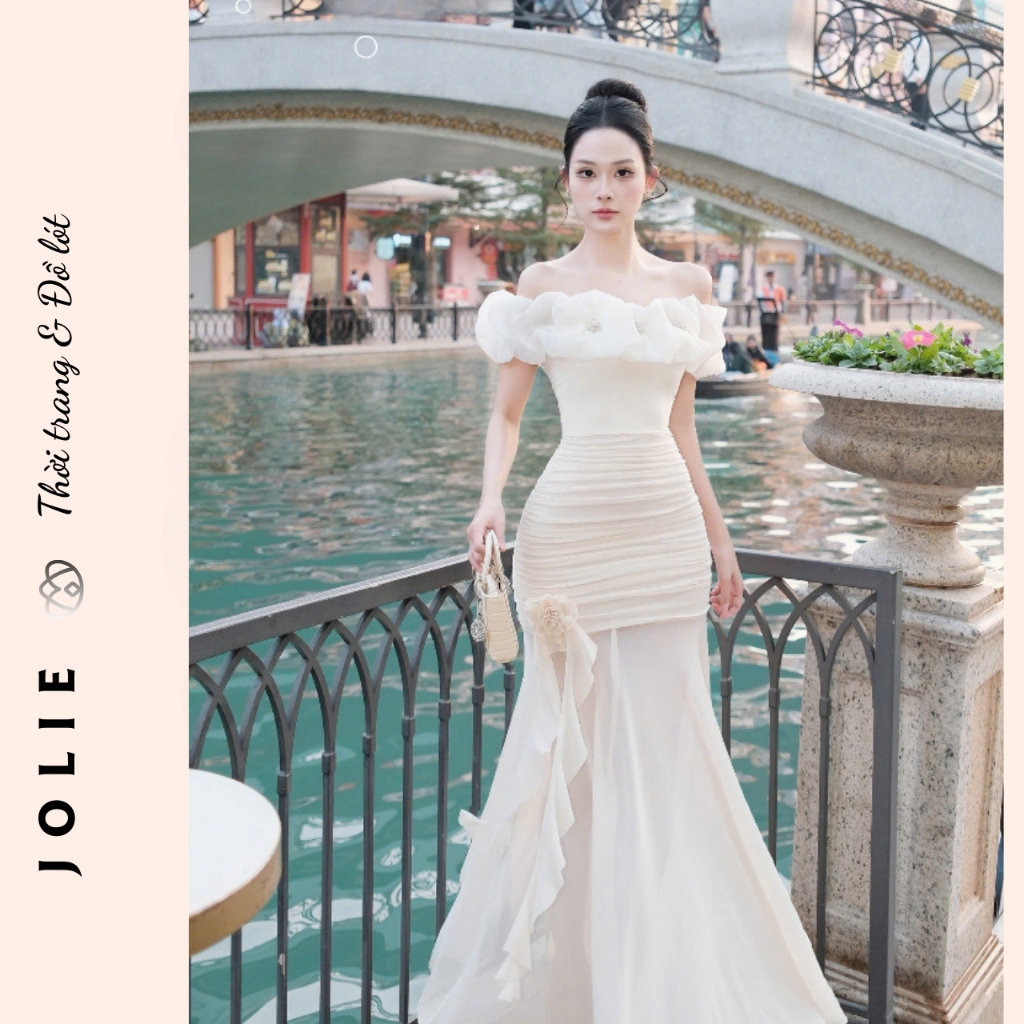 Đầm Trễ Vai Bèo Tag Đá Body Tiên Tỷ Dự Tiệc Jolie