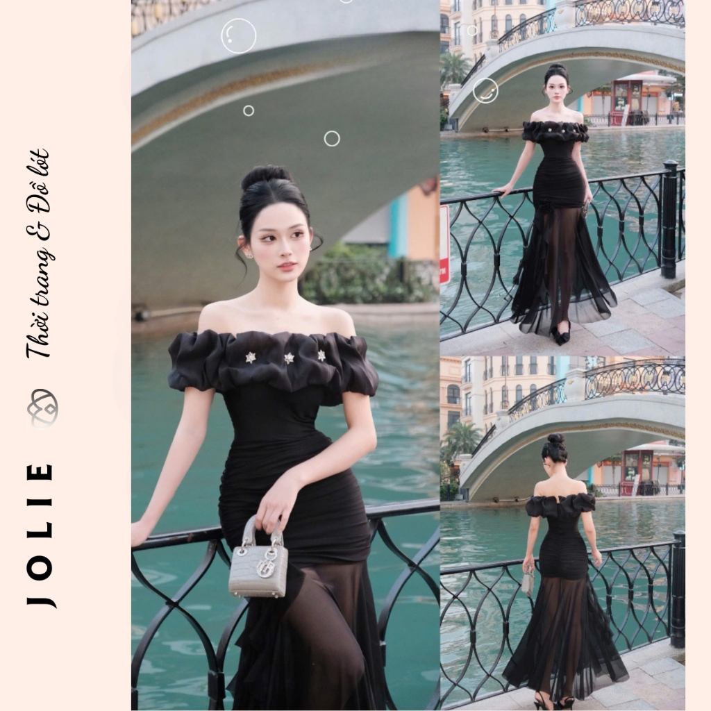 Đầm Trễ Vai Bèo Tag Đá Body Tiên Tỷ Dự Tiệc Jolie