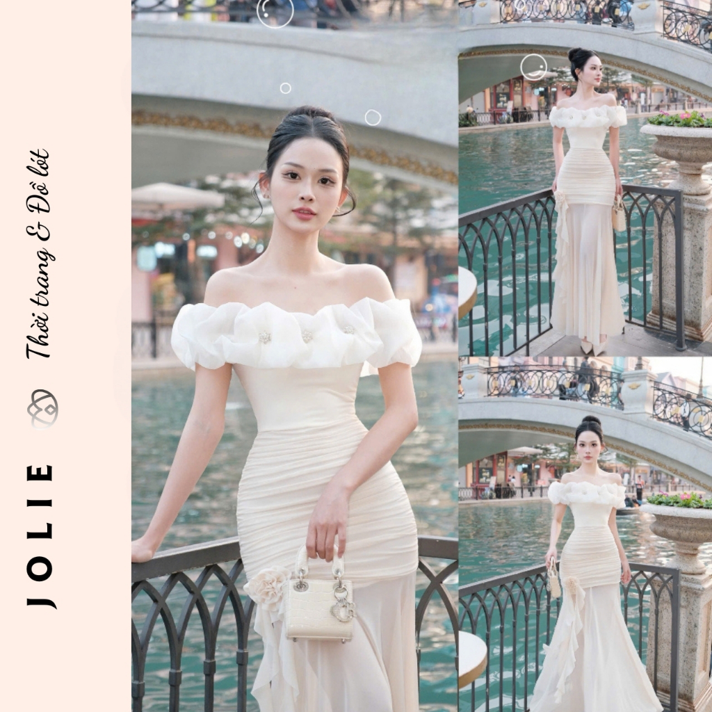 Đầm Trễ Vai Bèo Tag Đá Body Tiên Tỷ Dự Tiệc Jolie