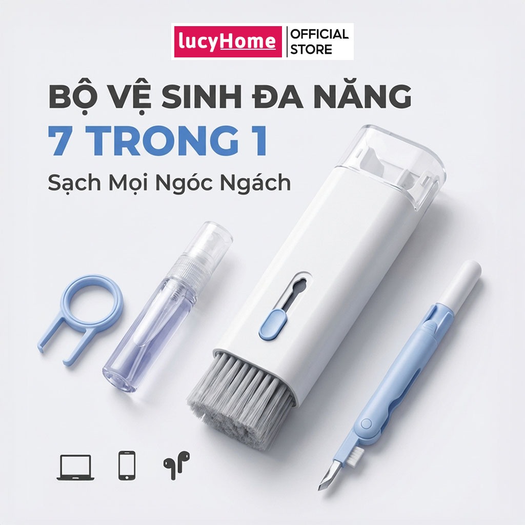 Bộ Vệ Sinh Laptop Đa Năng 7 In 1 Vệ Sinh Bàn Phímáy Tính Màn Hình Tai Nghe - Hình ảnh thực tế