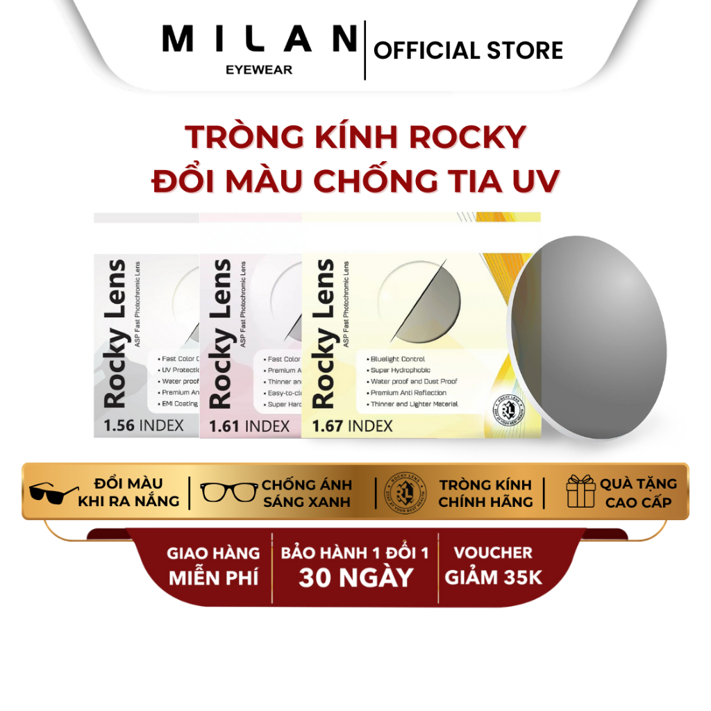 Tròng Kính Cận Đổi Màu MILAN EYEWEAR ROCKY Chống Tia UV Chống Ánh Sáng ...