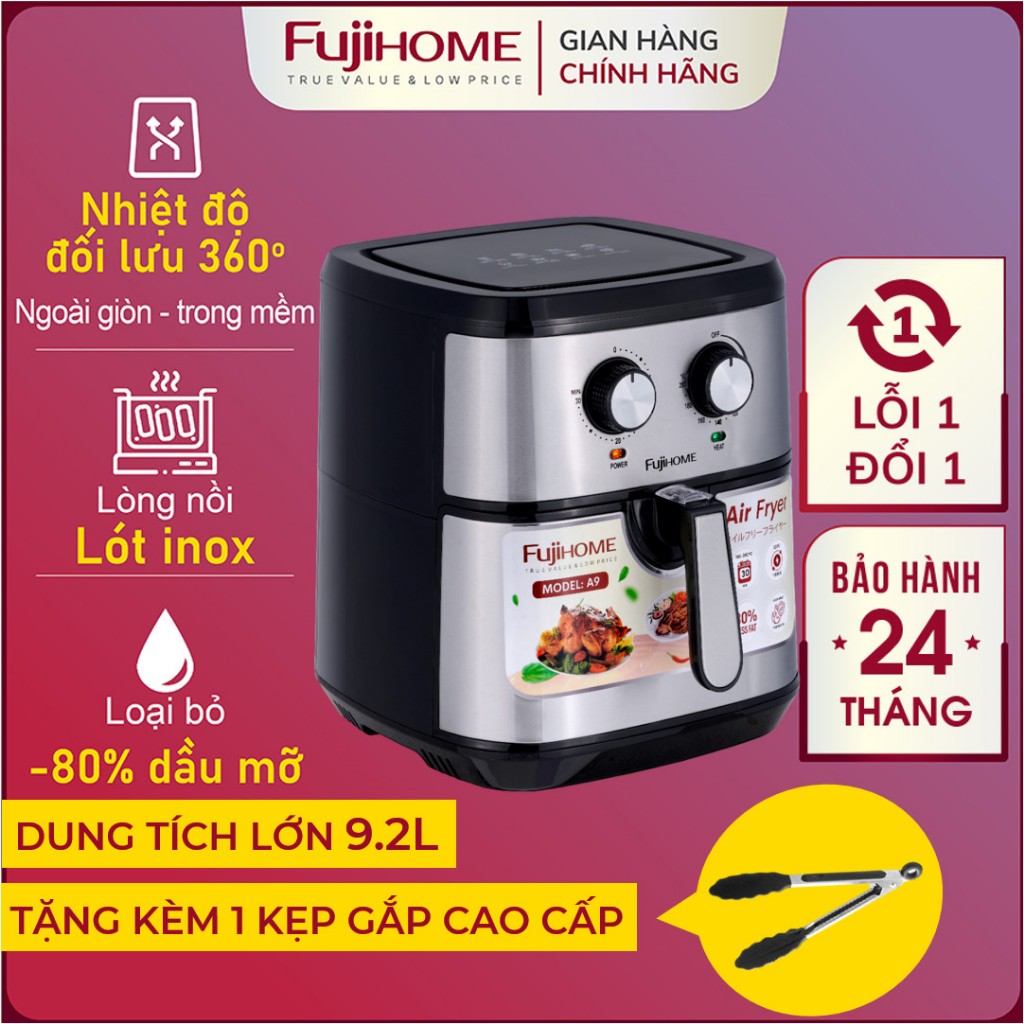 Nồi chiên không dầu 4.5 Lít - 12Lít FUJIHOME Nhập Khẩu tự ngắt tặng kèm gắp, Nồi chiên cơ và điện tử