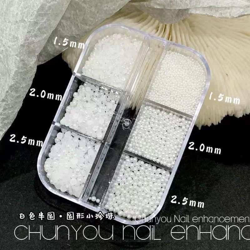 Phụ Kiện Trang Trí Móng Tay Nghệ Thuật Nửa Tròn Cao Bóng – Hạt Ngọc Trai Bạc Mini Thép, Mix Đa Năng Dùng Nail Art