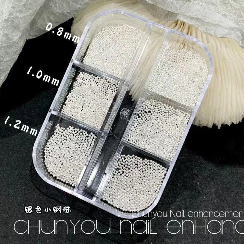 Phụ Kiện Trang Trí Móng Tay Nghệ Thuật Nửa Tròn Cao Bóng – Hạt Ngọc Trai Bạc Mini Thép, Mix Đa Năng Dùng Nail Art