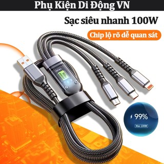 Dây sạc nhanh 3 trong 1 lõi dây tăng cường hỗ trợ sạc siêu nhanh cho iPhone Micro USB Type-C