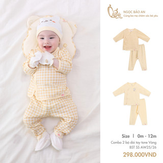 M&B (0-12M) Bộ quần áo dài tay Gấu Bread Vàng chất cotton cao cấp thoáng mát thấm hút mồ hôi tốt