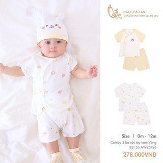 M&B (0-12M) Bộ quần áo cộc tay Gấu Bread Vàng chất cotton cao cấp mềm mịn, thoáng mát thấm hút mồ hôi tốt BST SS255