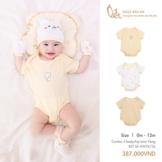 M&B (0-12M) Bộ bodychip sơ sinh Gấu Bread Vàng cotton cao cấp mềm mịn, thoáng mát thấm hút tốt