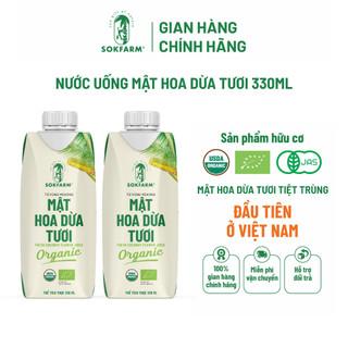 Combo 2 hộp - Mật hoa dừa tươi Organic Sokfarm 330ml - Năng Lượng Hữu Cơ Bù Khoáng Điện Giải