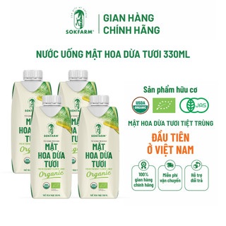 [COMBO 4 HỘP] Mật hoa dừa tươi Organic Sokfarm 330ml - Năng Lượng Hữu Cơ Bù Khoáng Điện Giải